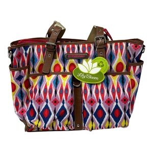 Lily Bloom Maya Large Tote Bag Ikat Meow Print Multi Pocket Sustainable VHTF NWT